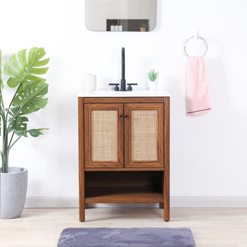 Jasper Rattan Modern Coastal 2-Shelf Bath Vanity Cabinet Only (Sink Basin Not Included) - JONATHAN Y